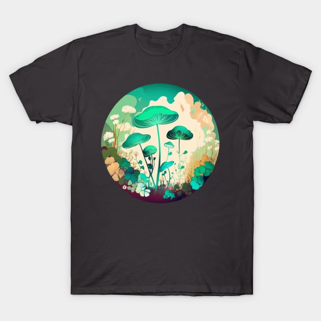 Groovy Cottagecore Mushrooms in the Forest T-Shirt by TheJadeCat